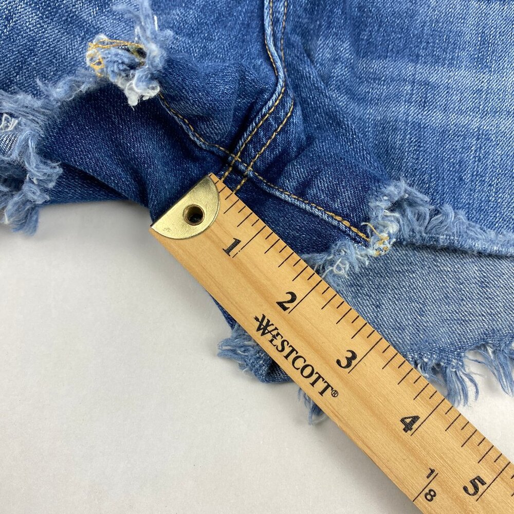 Paige Denim Daryn Jean Distressed Shorts Size 31 Medium Wash Cutoff - Picture 10 of 13